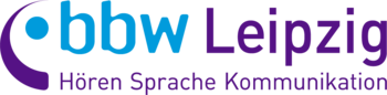 Logo in cyan und lila: BBW Leipzig Hören Sprache Kommunikation
